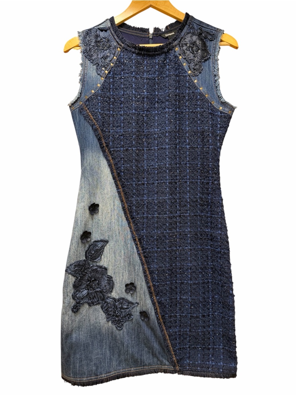 Women’s Detailed Denim and Tweed Designer Dress - Make an Offer